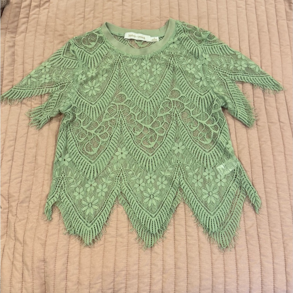 Anthropologie bishop + young Sage Green Lace Blouse